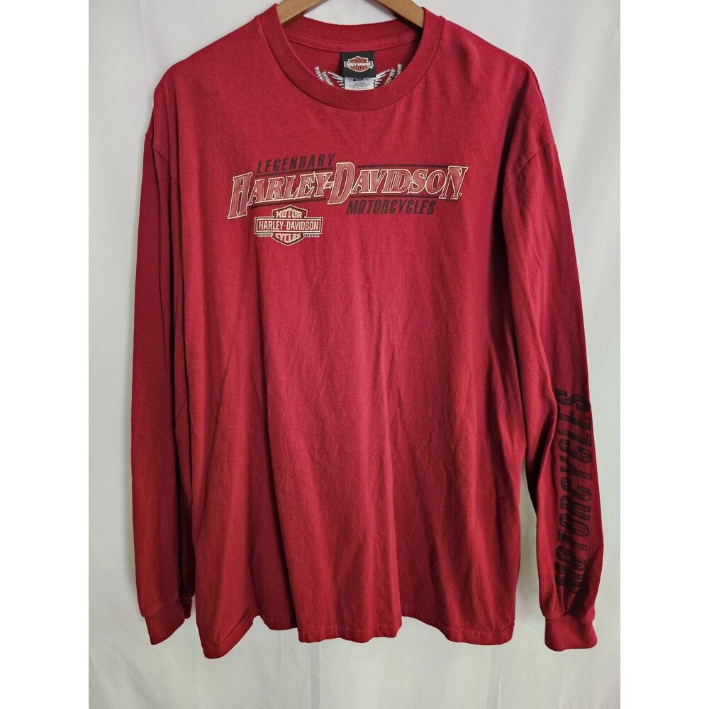 Harley Davidson Shirt Maroon Long Sleeve Valparaiso IN Shirt Size X-LARGE